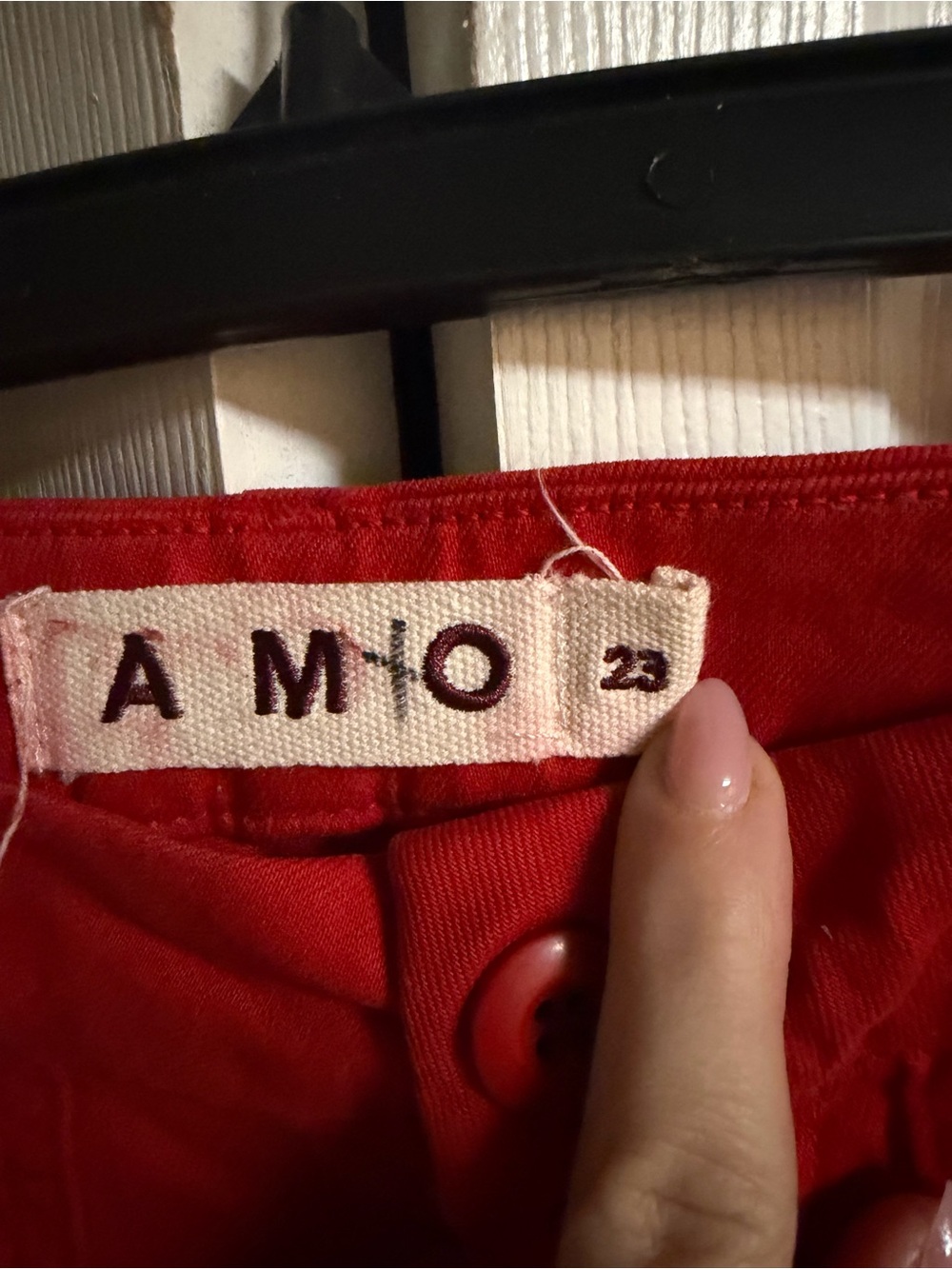 AMO Easy Army Red Cargo Pants with Frayed Hem NWT 23 - Picture 3 of 10
